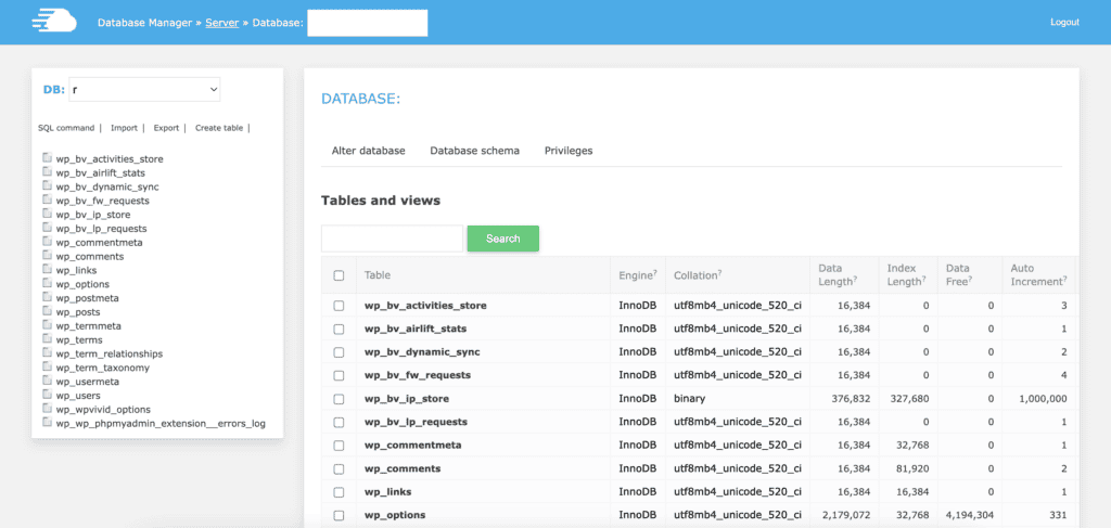 Database interface cloudways